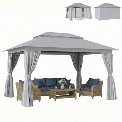 10' x 13' Patio Gazebo, UPF50+ Double Roof, Steel Frame, Dark Grey Gazebos Dark Grey at Gallery Canada