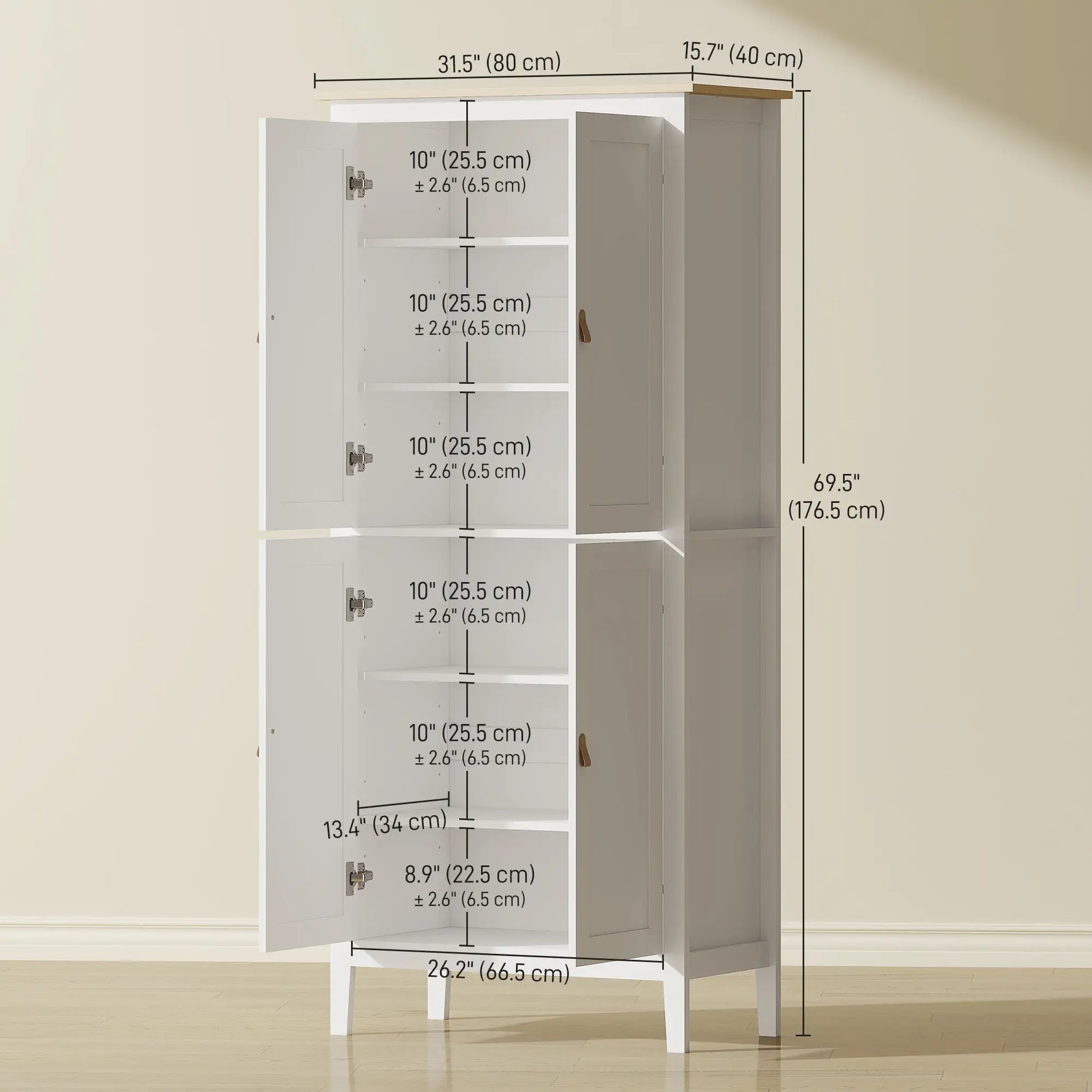 69.5" Tall Kitchen Pantry Cabinet, Motion Sensor LED Light, White Kitchen Pantry Cabinets at Gallery Canada