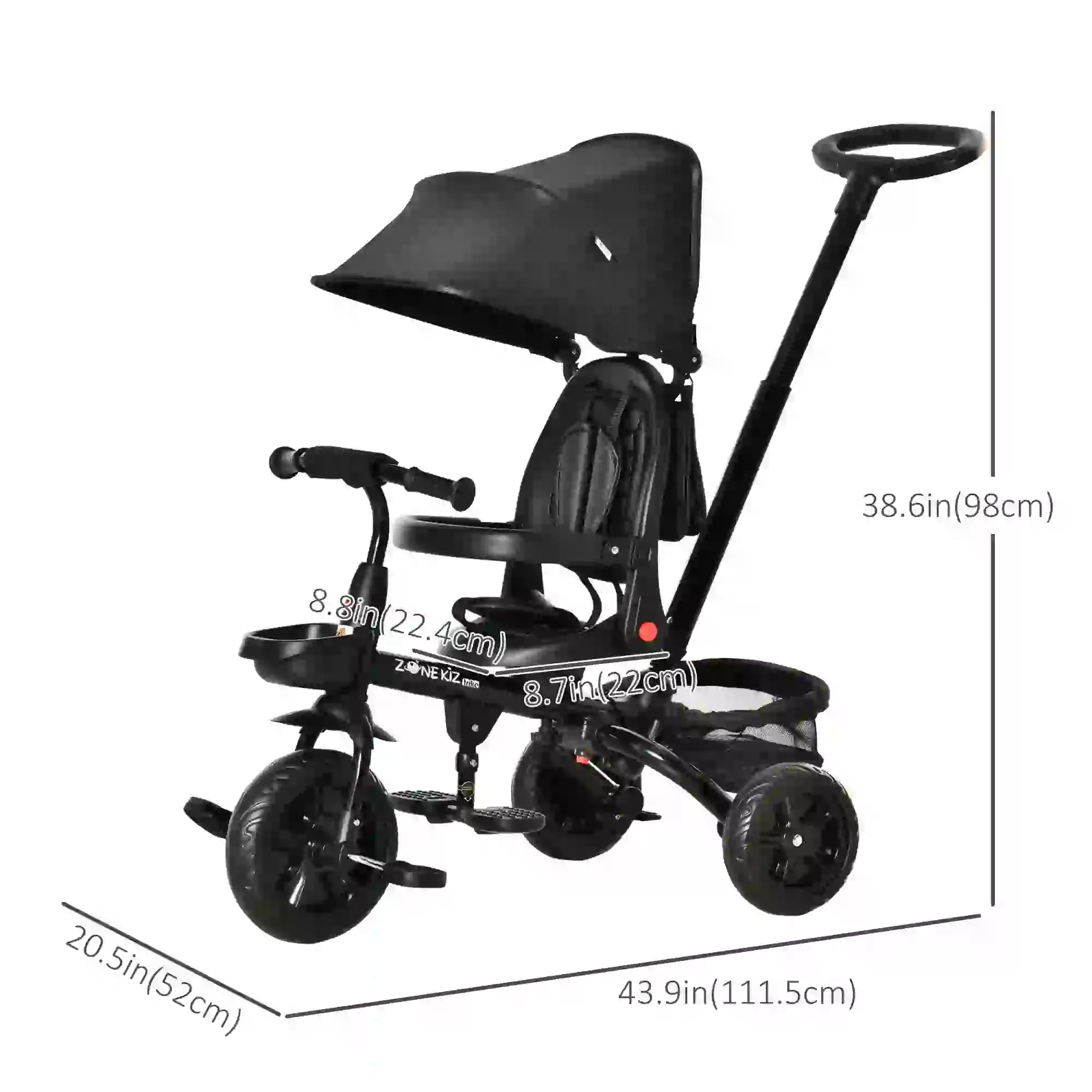 Toddler Tricycle, 4 in 1 Kids Trike, Adjustable Seat, Removable Handle, Black Tricycles for Kids at Gallery Canada