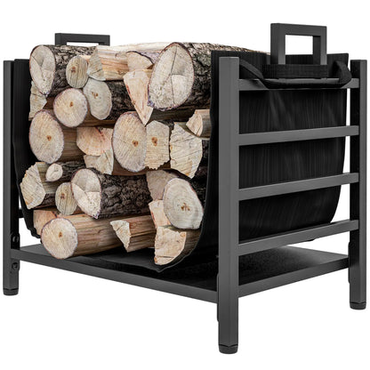 Outdoor Firewood Rack With Log Carrier, Heavy Duty Steel, Black Firewood Racks Black at Gallery Canada