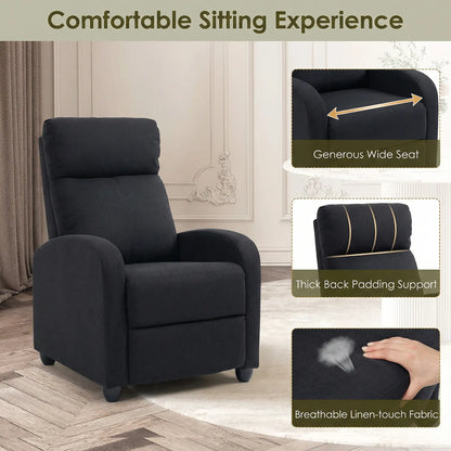 Manual Fabric Recliner Chair, Single Sofa with Padded Seat, Black Single Sofas at Gallery Canada