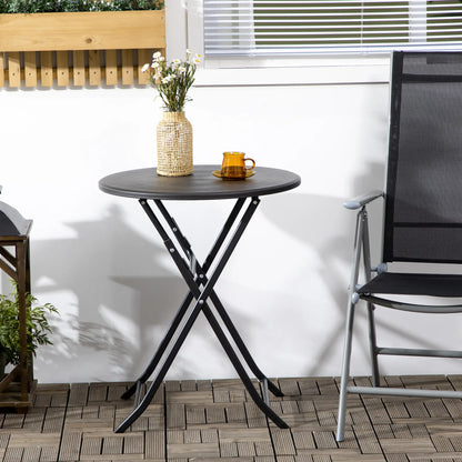 Folding Outdoor Coffee Table, 23.6" Round, Wood-Effect HDPE Top, Dark Grey Patio Side Tables at Gallery Canada