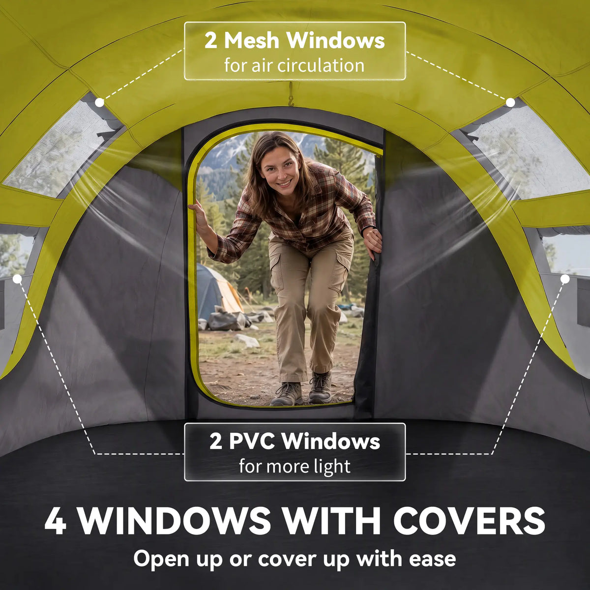 4 Person Camping Tent, Automatic Setup, Yellow Camping Tents at Gallery Canada