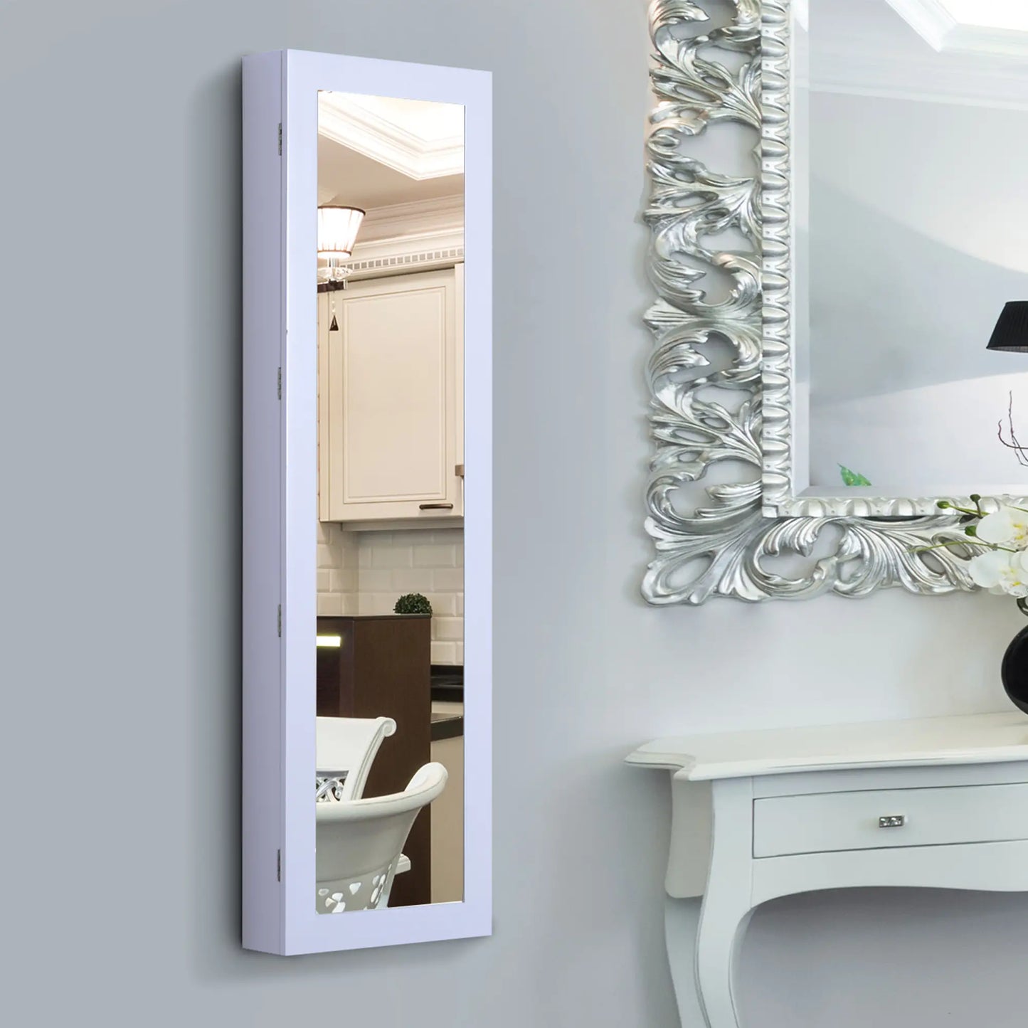Mirror Jewellery Cabinet With Full Length Mirror, Wall Mounted Organizer, White Jewelry Armoire & Jewellery Mirror Cabinets at Gallery Canada