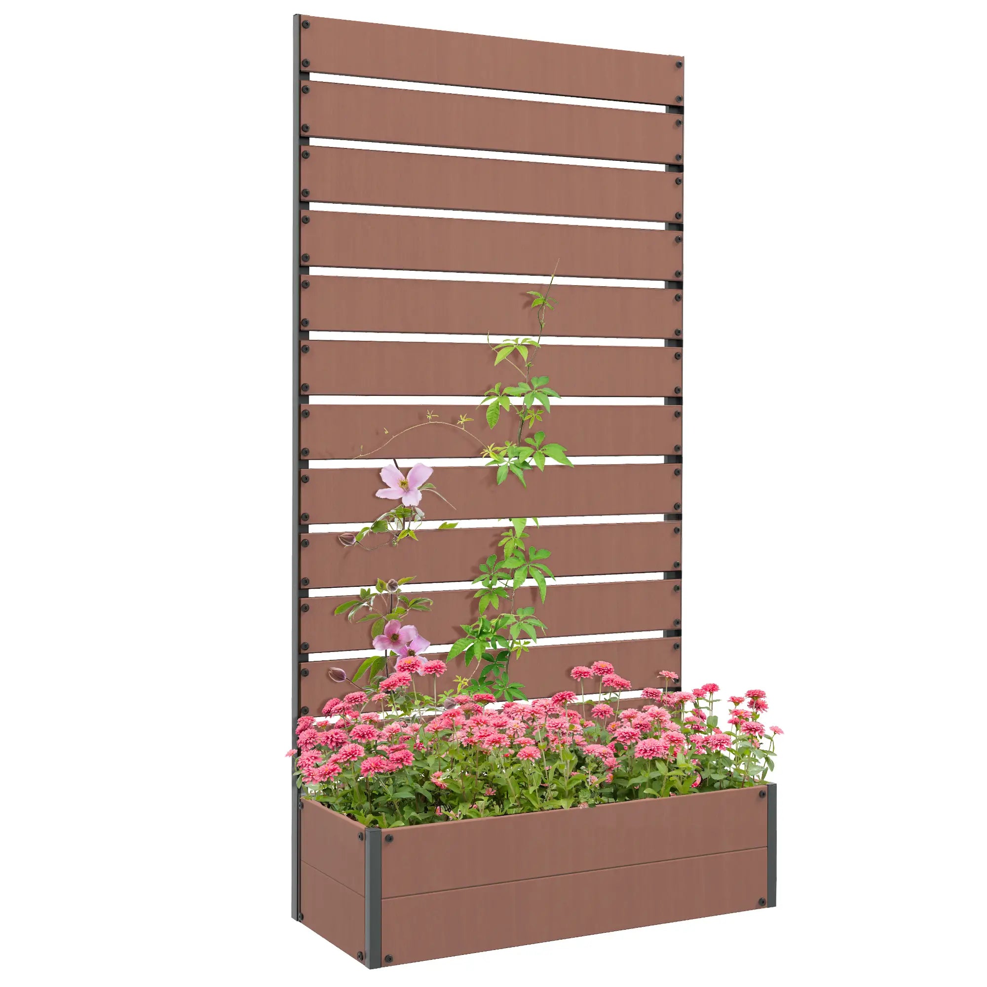 Trellis Planter Box, Raised Garden Bed With Trellis, Light Brown Wooden Planter Boxes at Gallery Canada