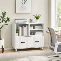 Armoire de classement latérale de bureau, 1 tiroir, étagères ouvertes, blanc