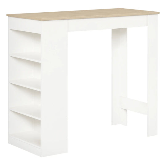 Bar Table, High Top Pub Table with 4 Shelves, Modern Bar Height, Natural Bar Tables & Dining Tables Natural, White at Gallery Canada