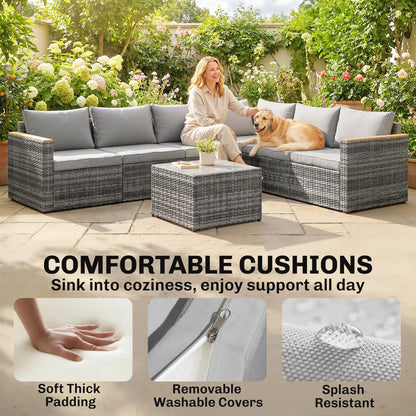 L-Shaped Wicker Patio Furniture Set, 7 Piece, Light Grey Patio Furniture Sets at Gallery Canada