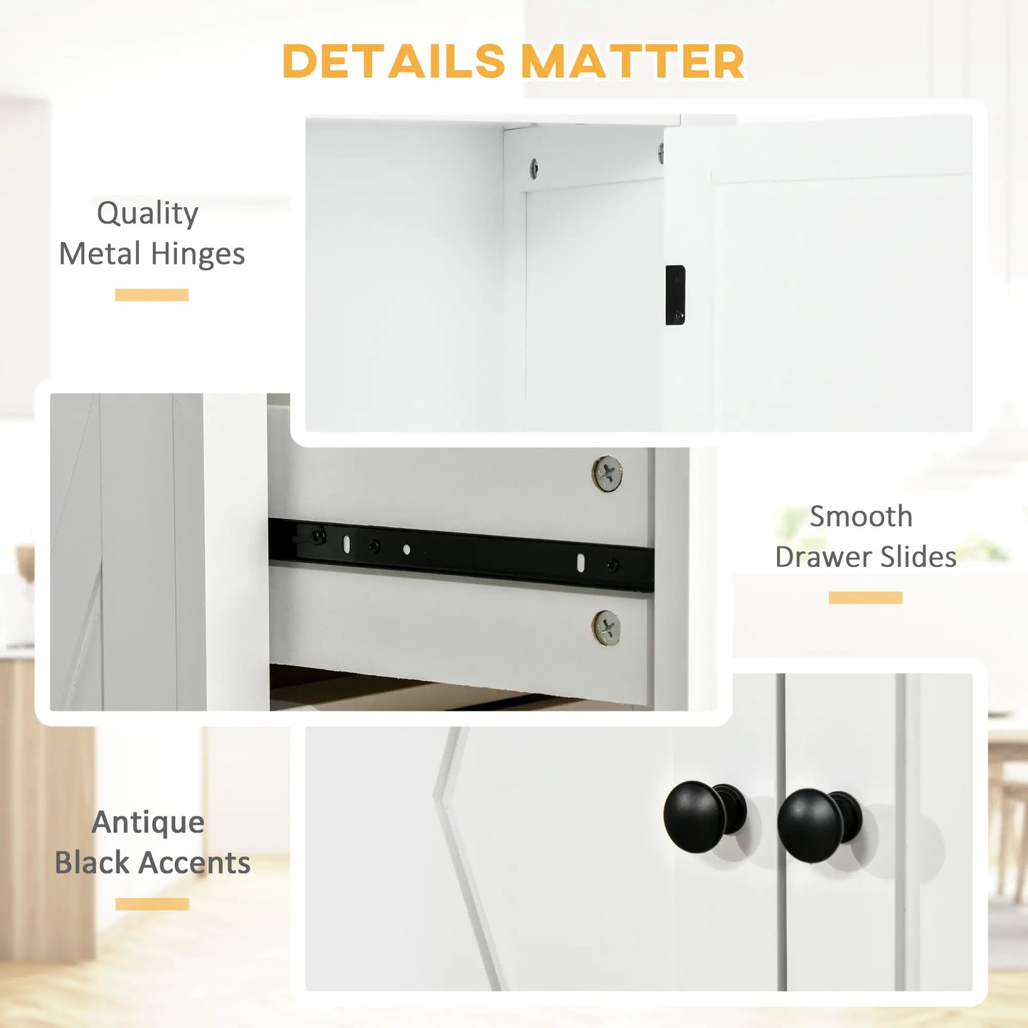 72.5" Kitchen Pantry Cabinet, 4 Doors, Drawer, Adjustable Shelves, White