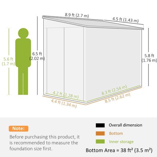 4.6' x 9' Abri de stockage extérieur en acier, Maison d'outils métallique en appentis, Blanc