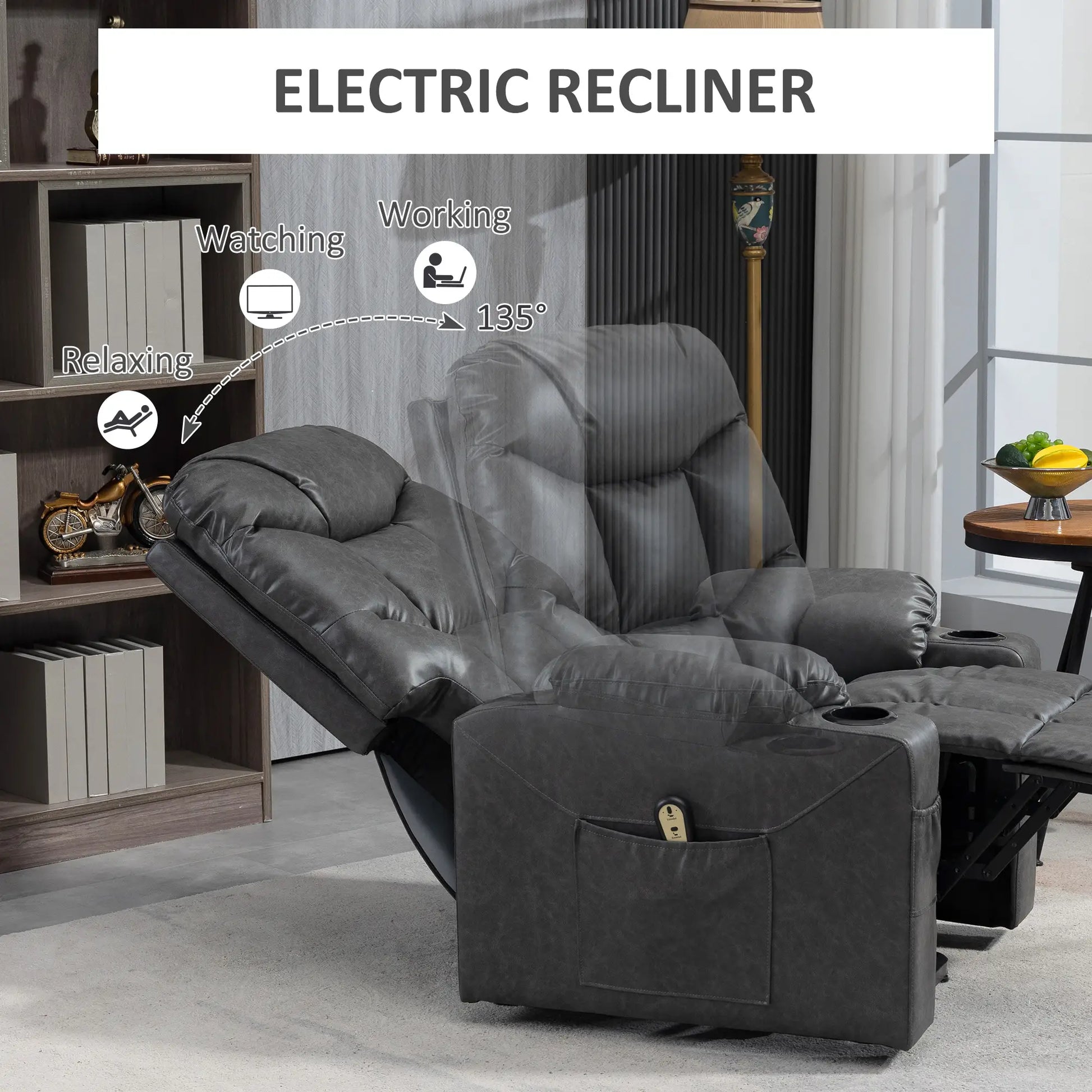 Electric Recliner Chair, PU Leather, Quick Assembly, Remote, Grey Sofas & Reclining Chairs at Gallery Canada