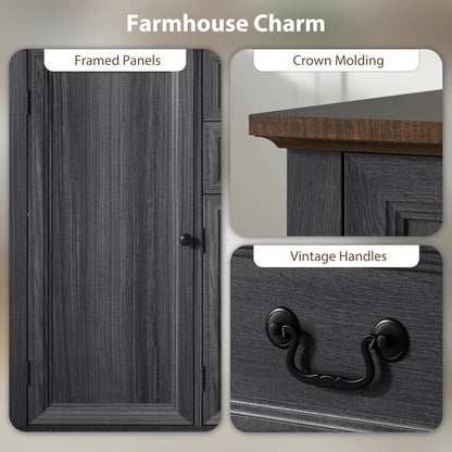 Farmhouse Sideboard with Charging Station, 58 Inch Buffet Cabinet, 2 Soft Close Drawers, Black Storage Cabinets at Gallery Canada