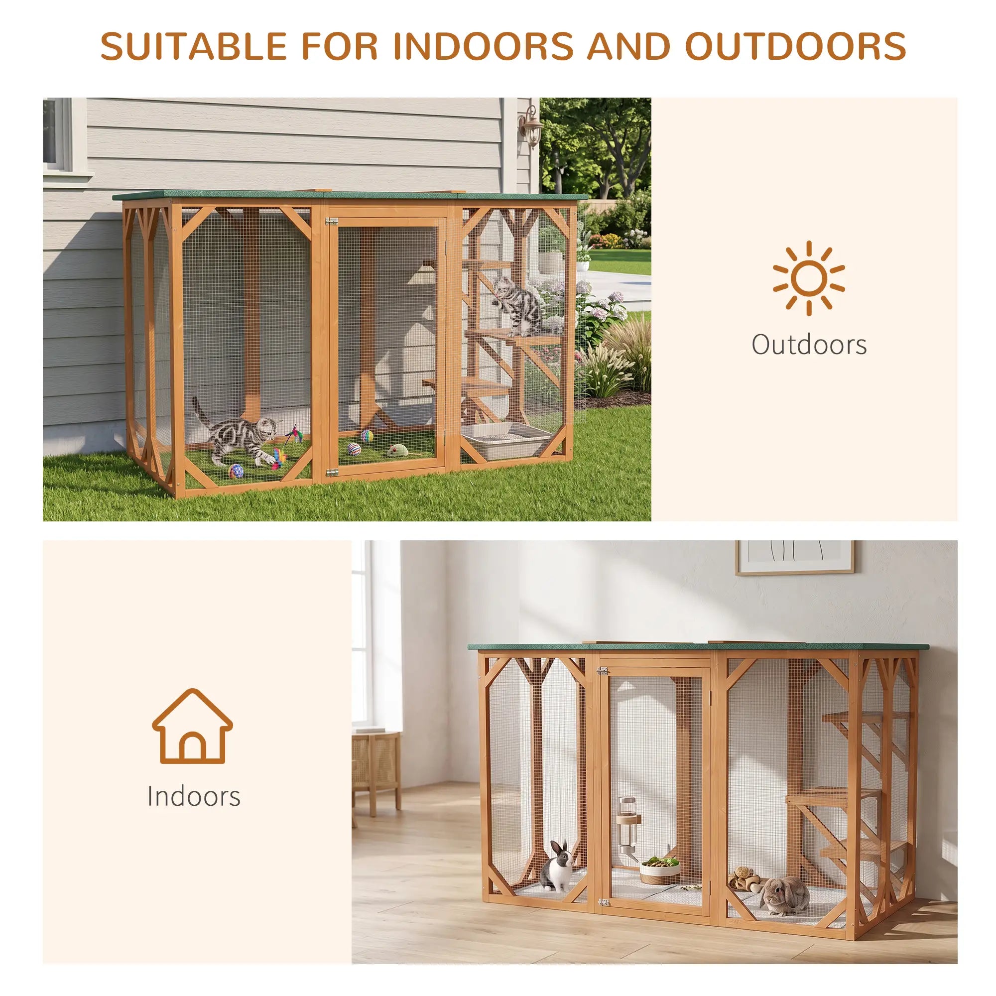 Indoor Outdoor Cat Cage, Pet House for Rabbit Kitten, Small Animal Hutch with Waterproof Roof, Multi-Level Platforms, Lock, Orange Outdoor Cat Enclosures at Gallery Canada