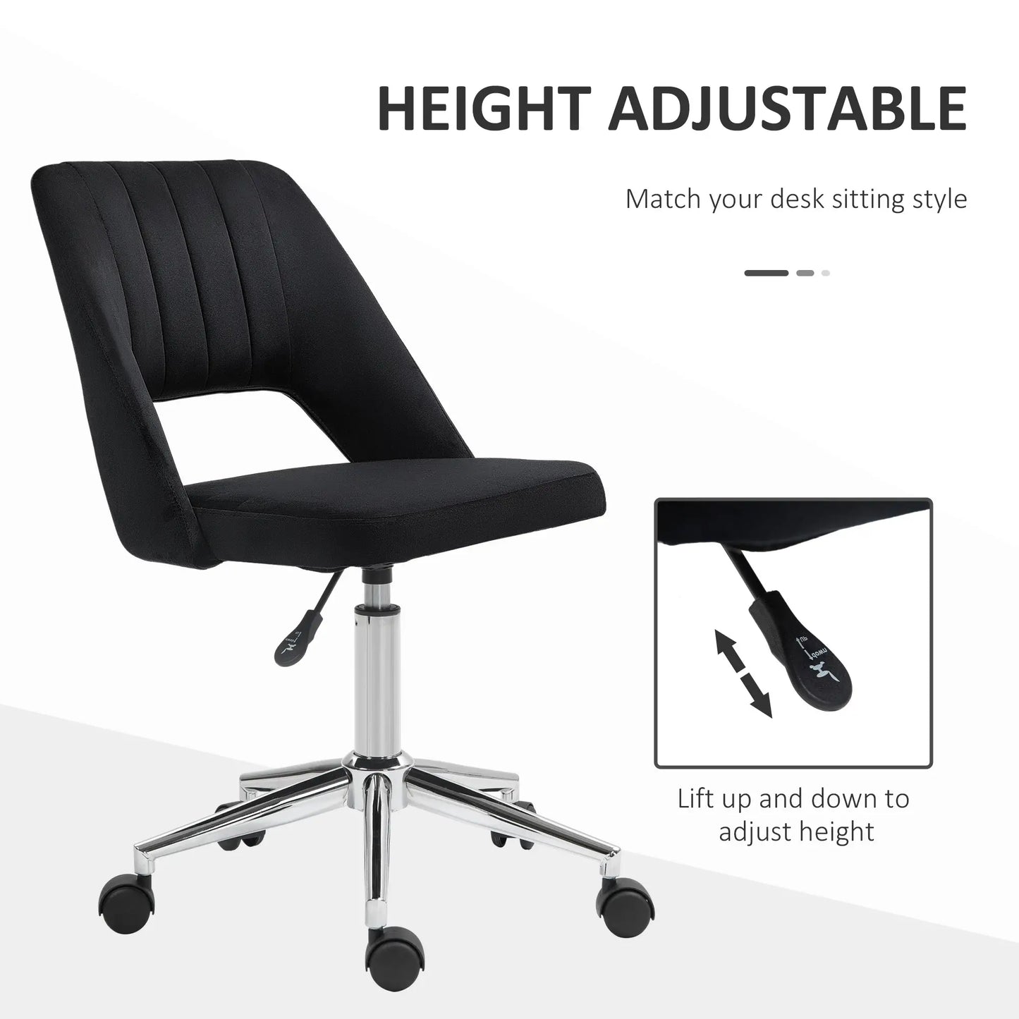 Mid Back Office Chair, Velvet Fabric, Swivel, Scallop Shape, Black Office Chairs at Gallery Canada