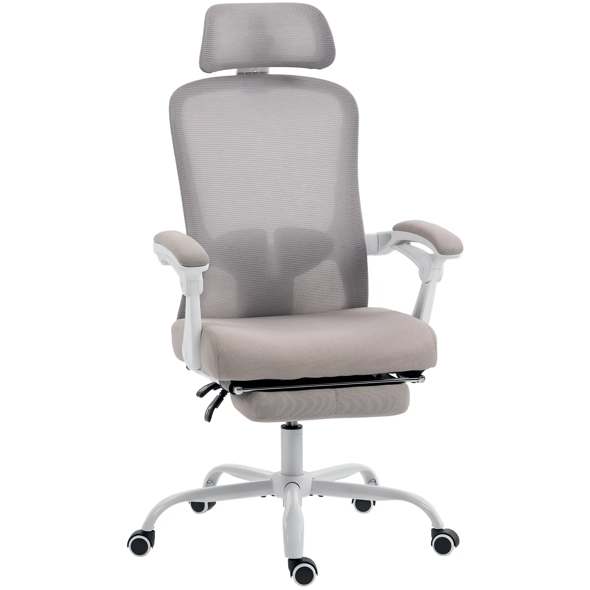 Ergonomic Office Chair, Mesh Reclining Desk Chair, Adjustable Lumbar Support, Headrest, Grey Office Chairs Grey, White at Gallery Canada