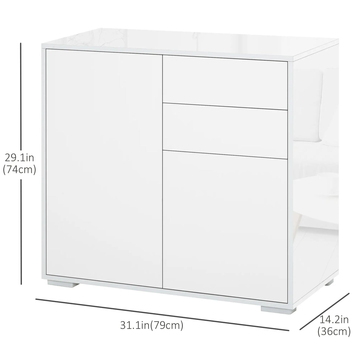 High Gloss Buffet Sideboard, 2 Drawers, 2 Doors, Adjustable Shelf, White Bar Cabinets at Gallery Canada