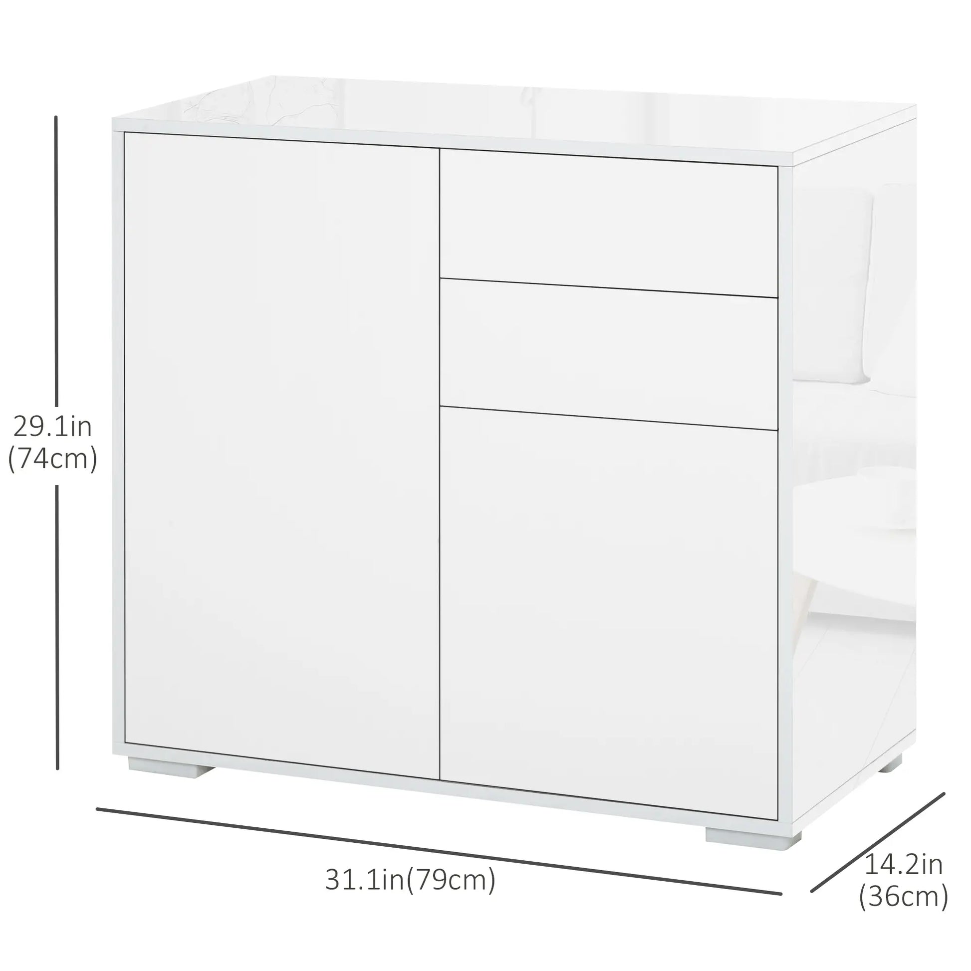 High Gloss Buffet Sideboard, 2 Drawers, 2 Doors, Adjustable Shelf, White Bar Cabinets at Gallery Canada
