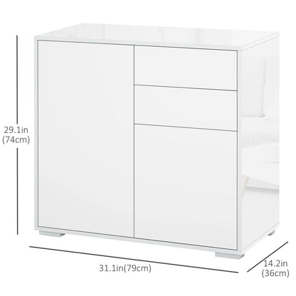 High Gloss Buffet Sideboard, 2 Drawers, 2 Doors, Adjustable Shelf, White Bar Cabinets at Gallery Canada
