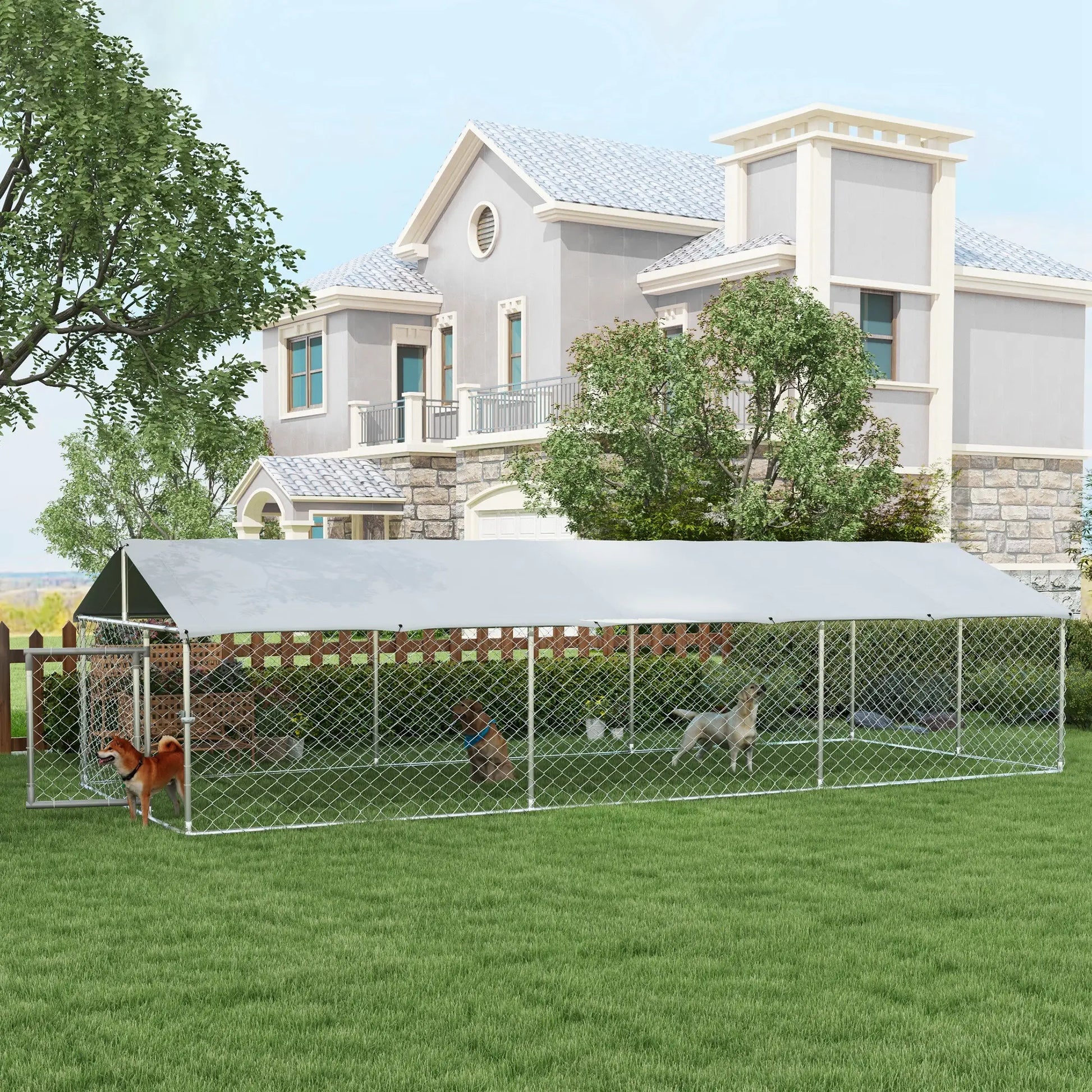 19.7' x 7.5' x 4.9' Outdoor Dog Kennel, Waterproof UV Resistant Cover, Silver Houses, Kennels & Pens at Gallery Canada