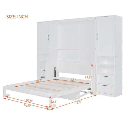 Murphy Bed with Closet, Drawers, Shelves, 114" L x 17" W x 87" H, White Bed Frames at Gallery Canada