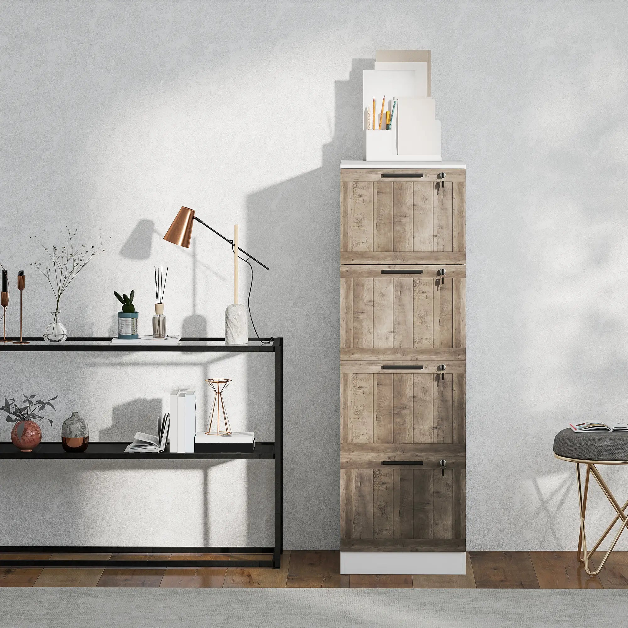 4 Drawer Filing Cabinet, Farmhouse Style, Adjustable Hanging Rails, White Office Cabinets & Cupboards at Gallery Canada