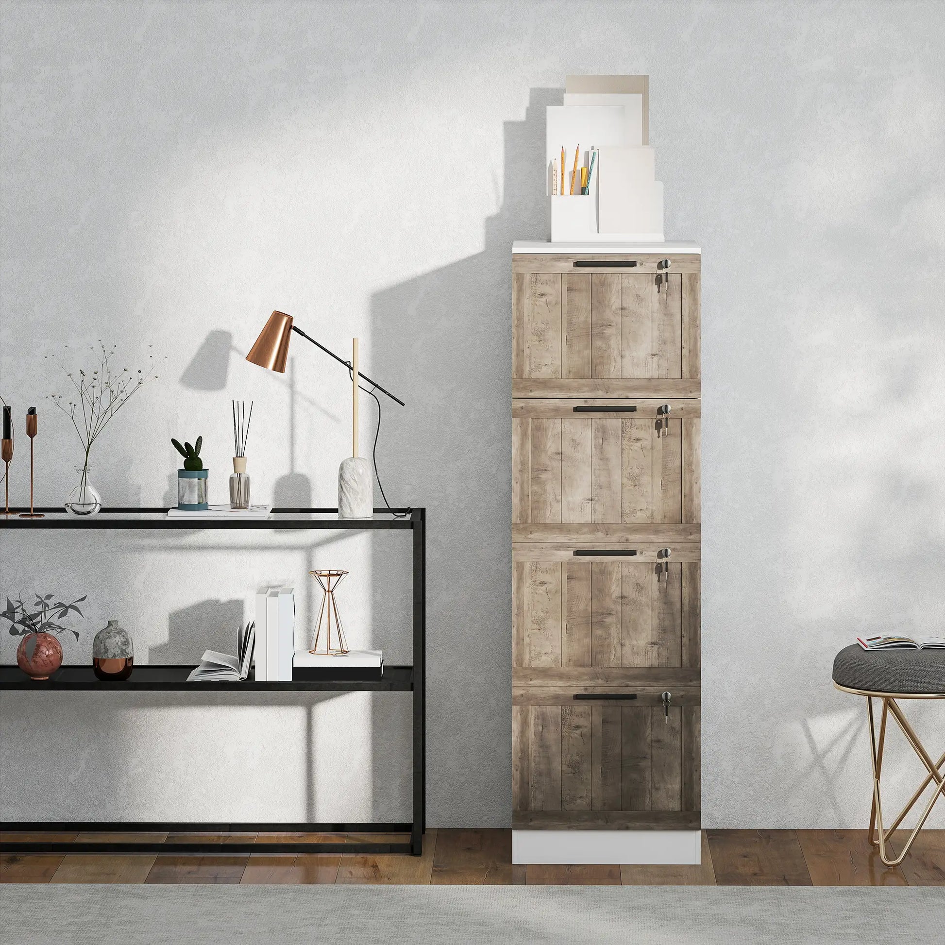 4 Drawer Filing Cabinet, Farmhouse Style, Adjustable Hanging Rails, White Office Cabinets & Cupboards at Gallery Canada