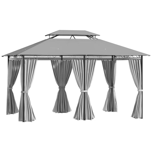 10' x 13' Patio Gazebo, 2-Tier Canopy with Curtains, Dark Grey Gazebos Dark Grey at Gallery Canada