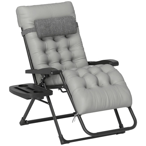 Padded Folding Recliner Chair, Adjustable Backrest, Grey