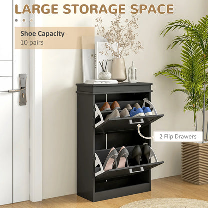 Shoe Storage Cabinet, 2 Flip Drawers, Adjustable Shelves, 10 Pairs, Black Shoe Storage Cabinets & Racks at Gallery Canada
