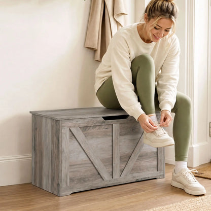 31.5" Storage Chest with Safety Hinge, Grey Wood Grain, Grey