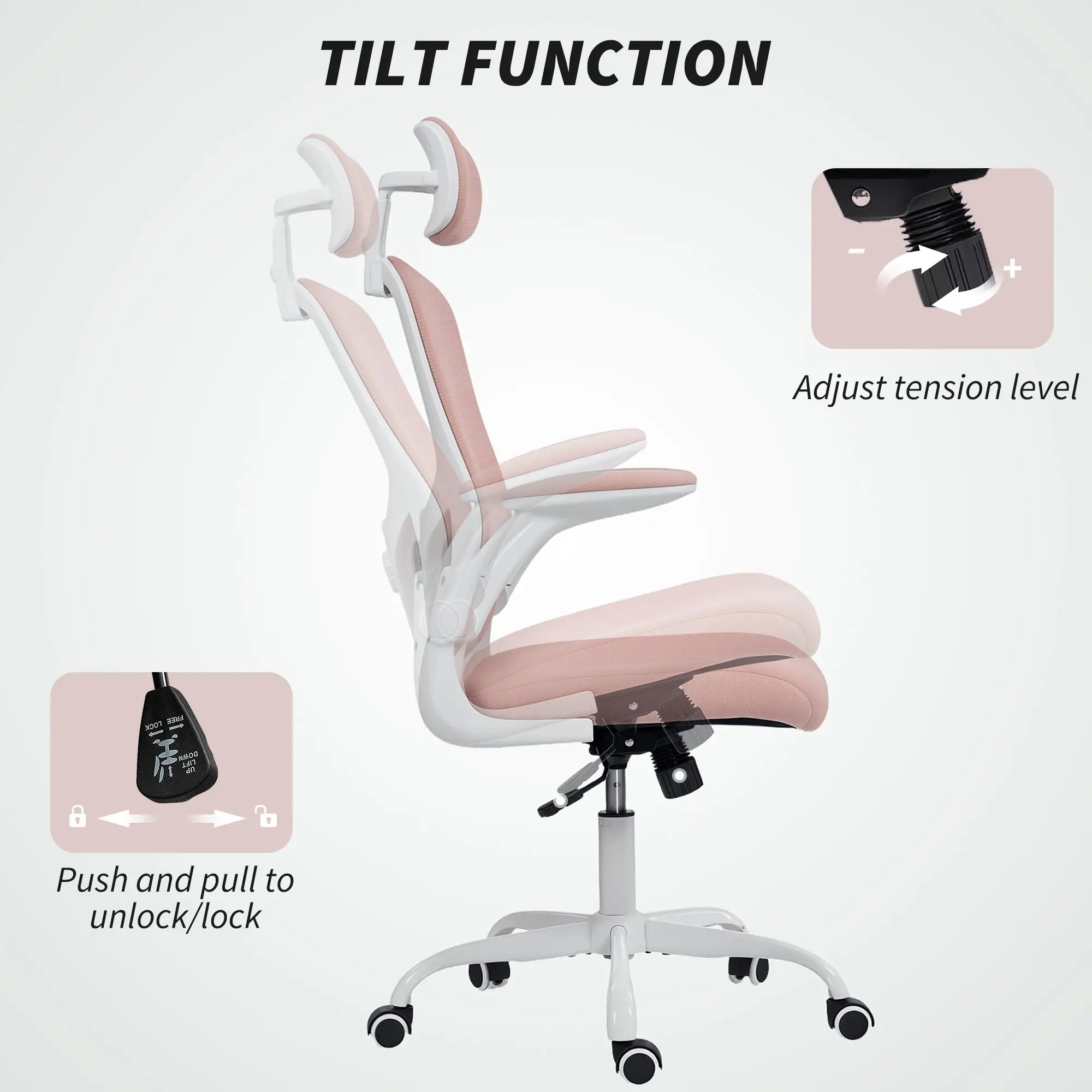 Ergonomic Office Chair, Mesh Desk Chair, Adjustable Headrest, Lumbar Support, Pink Task Chairs at Gallery Canada