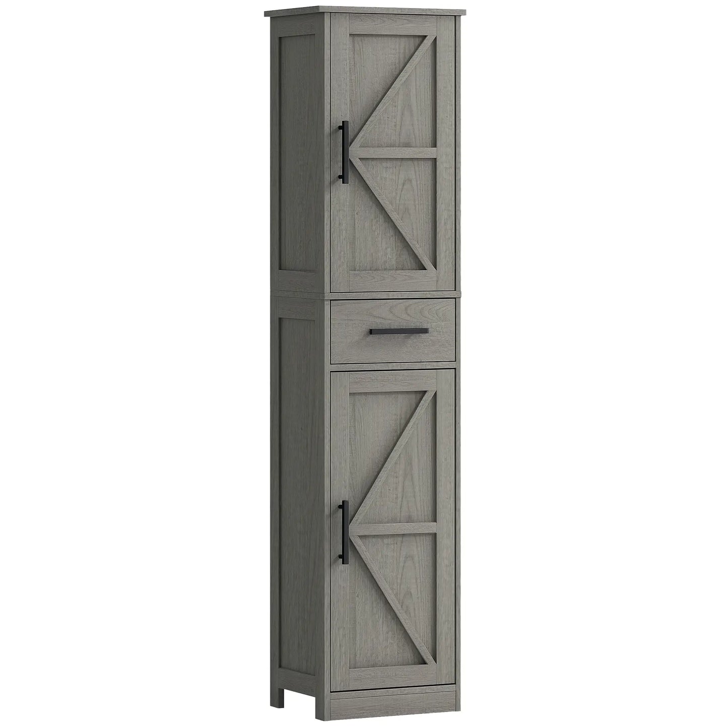 67" Tall Narrow Bathroom Cabinet, Adjustable Shelves, Barn Doors, Dark Grey Bathroom Cabinets Distressed Dark Grey at Gallery Canada