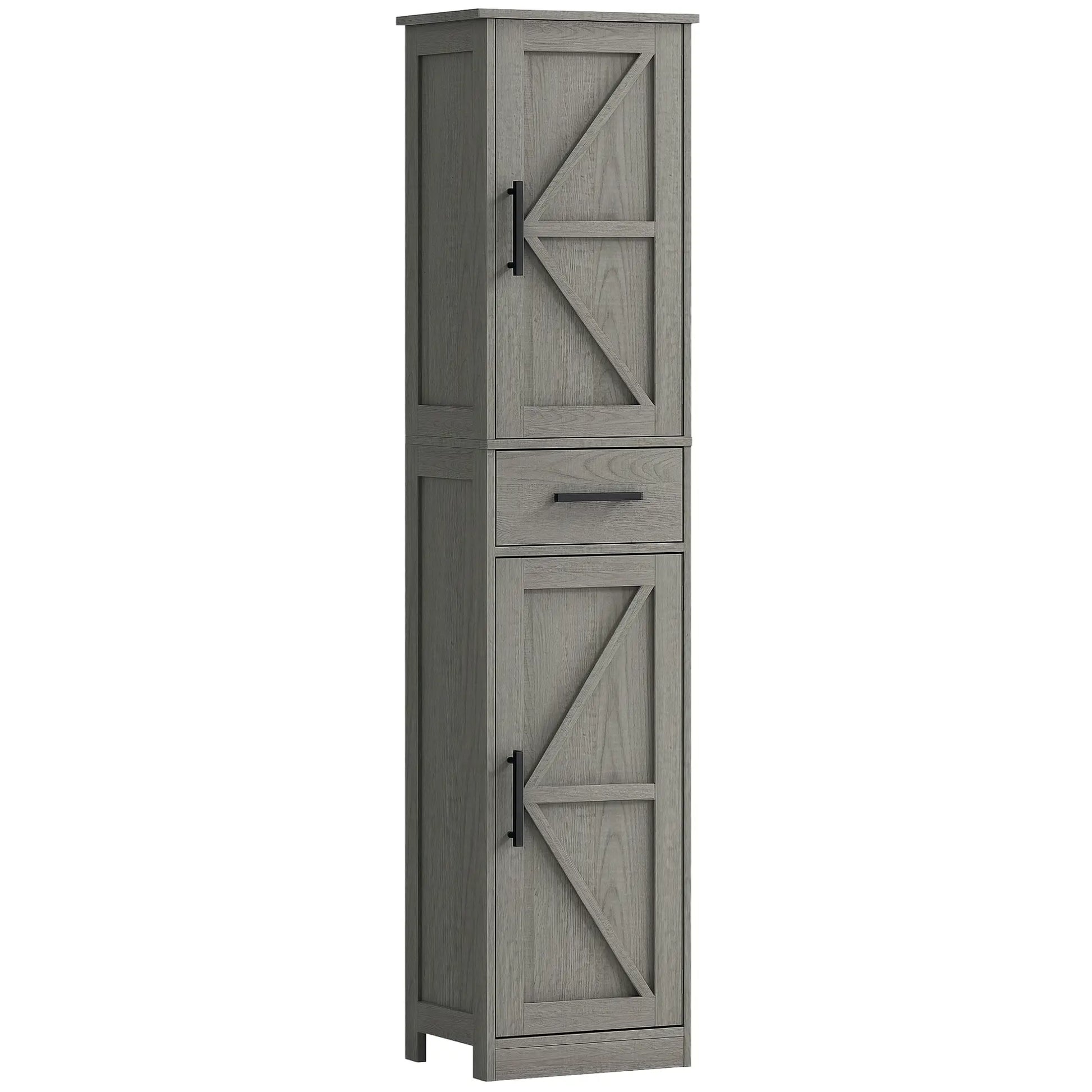 67" Tall Narrow Bathroom Cabinet, Adjustable Shelves, Barn Doors, Dark Grey Bathroom Cabinets Distressed Dark Grey at Gallery Canada