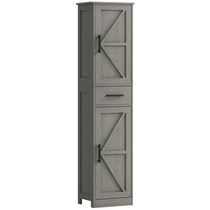 67" Tall Narrow Bathroom Cabinet, Adjustable Shelves, Barn Doors, Dark Grey Bathroom Cabinets Distressed Dark Grey at Gallery Canada