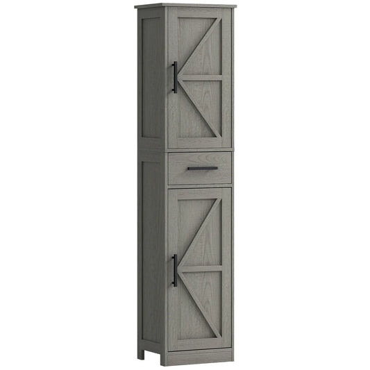 67" Tall Narrow Bathroom Cabinet, Adjustable Shelves, Barn Doors, Dark Grey Bathroom Cabinets Distressed Dark Grey at Gallery Canada
