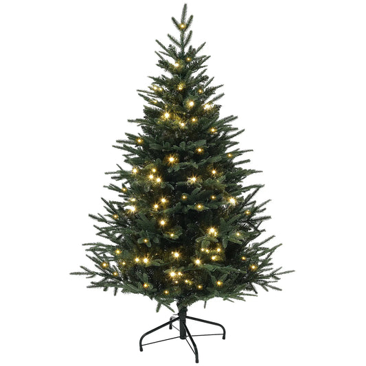 Arbre de Noël Artificiel Pré-éclairé de 5 pieds, Base en Acier, LED Blanc Chaud
