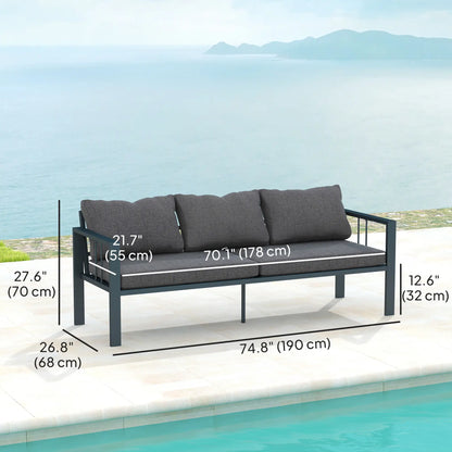 3-Seat Aluminum Outdoor Couch with Cushions, Wide Seat, Dark Grey Patio Chairs at Gallery Canada