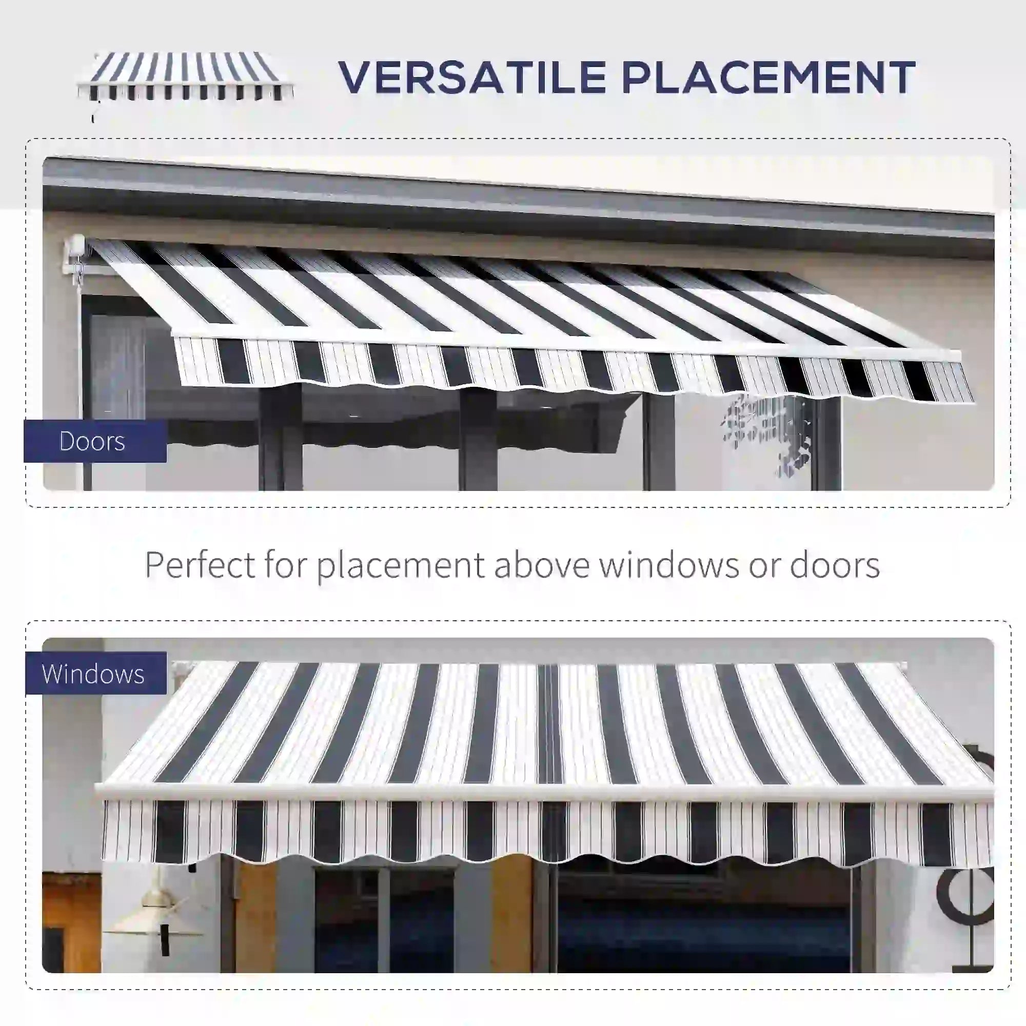8' x 7' Retractable Awning, UV Water-Resistant Fabric, Aluminum Frame, Blue White, Blue Deck Awnings at Gallery Canada