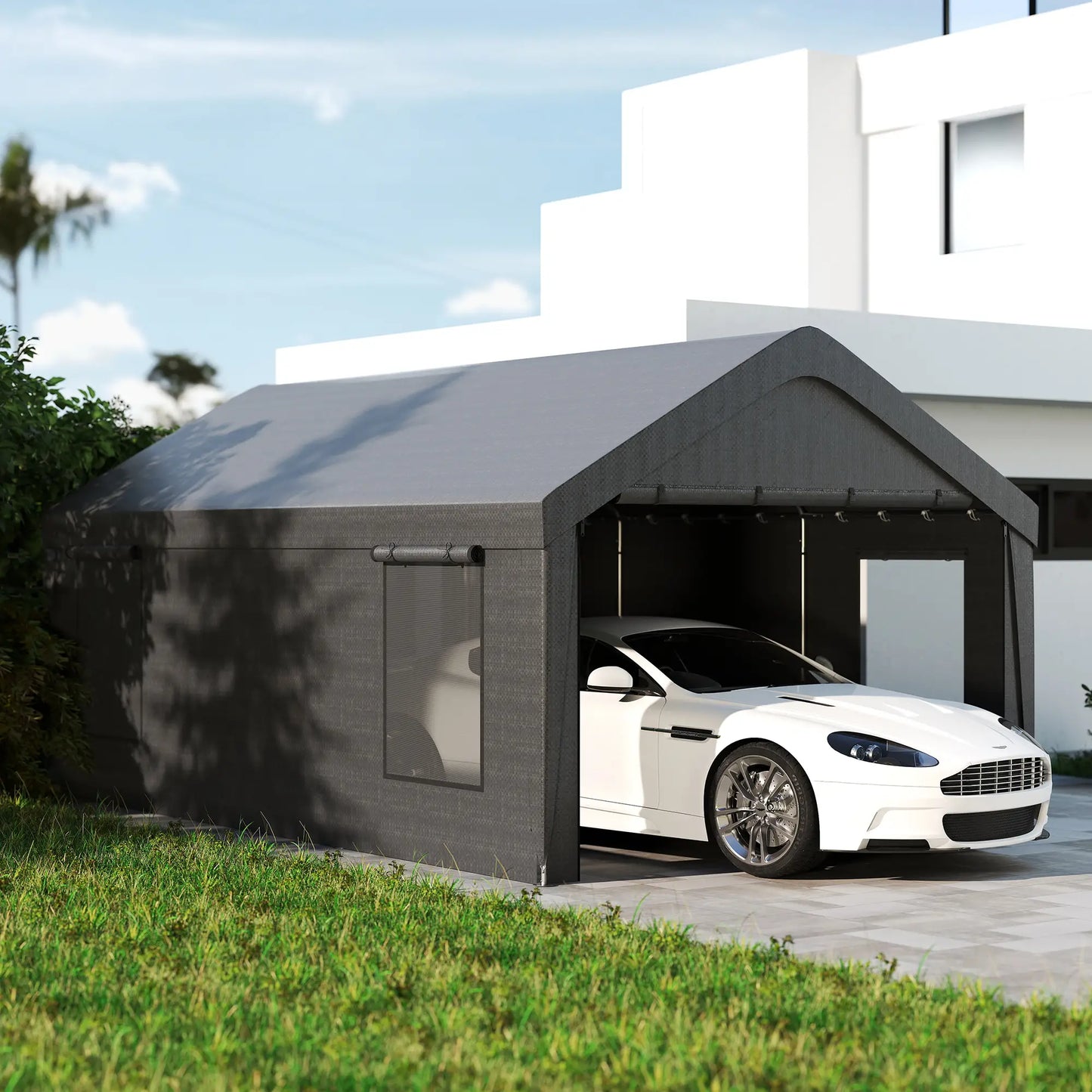 12 x 20ft Carport, 2 Roll-Up Doors, 4 Windows, Dark Grey Car Shelters at Gallery Canada