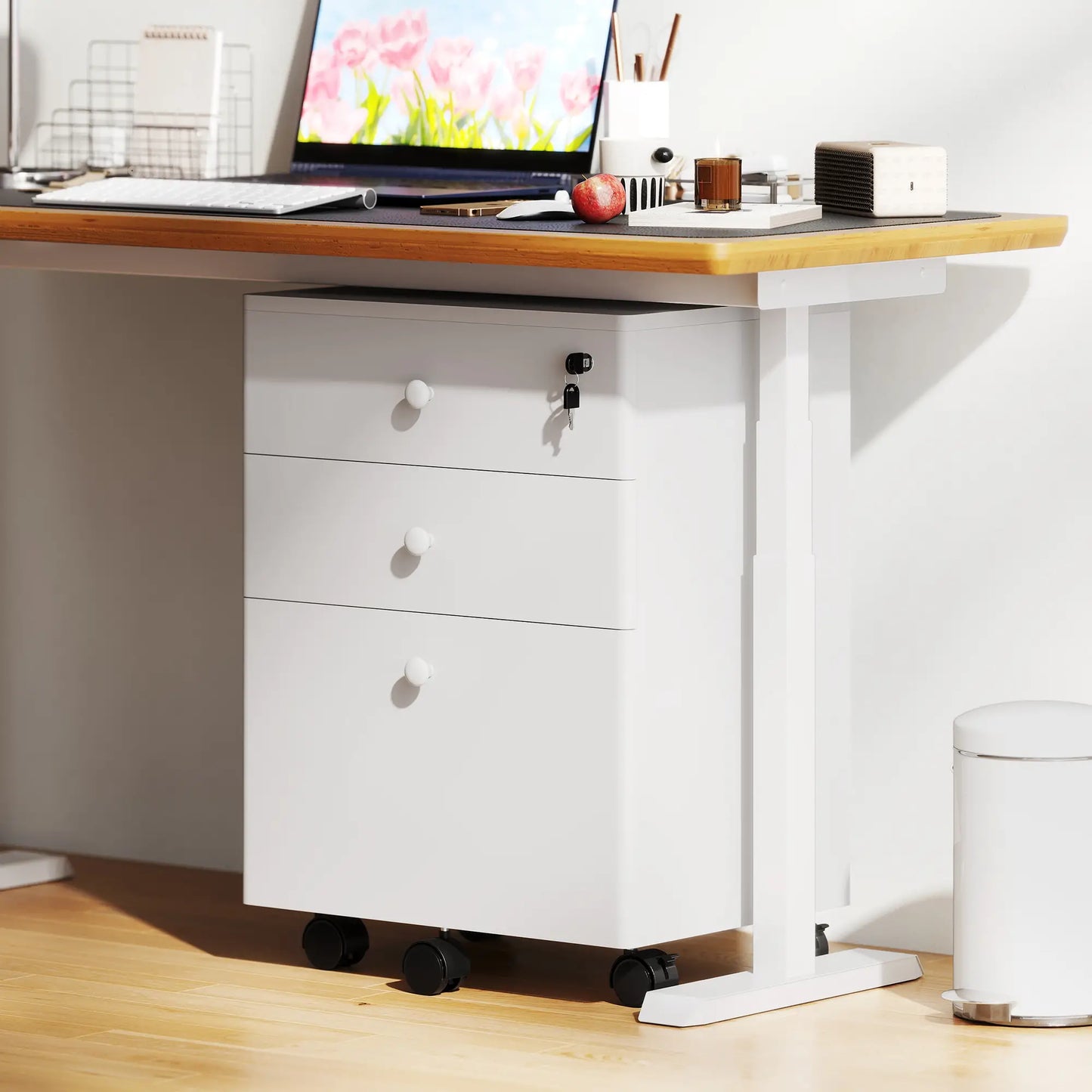 3-Drawer Small Filing Cabinet with Lock, Vertical Office Storage, White Office Cabinets & Cupboards at Gallery Canada