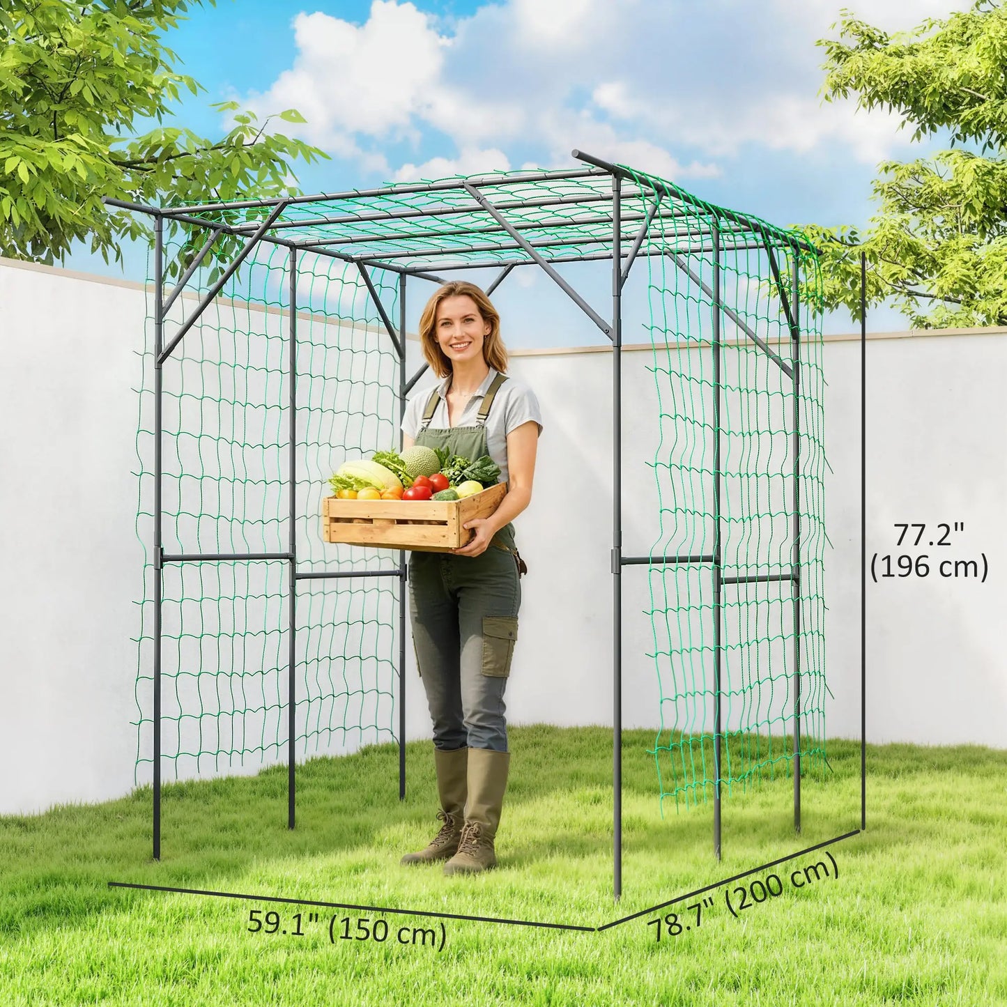 6.4FT Tall Metal Garden Arch Trellis, Plant Support With Climbing Net Plant Stands at Gallery Canada