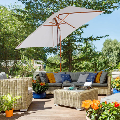 6.6x5ft Fir Wooden Patio Umbrella, Square Market Parasol, Tilt Mechanism, 6 Ribs, Cream White