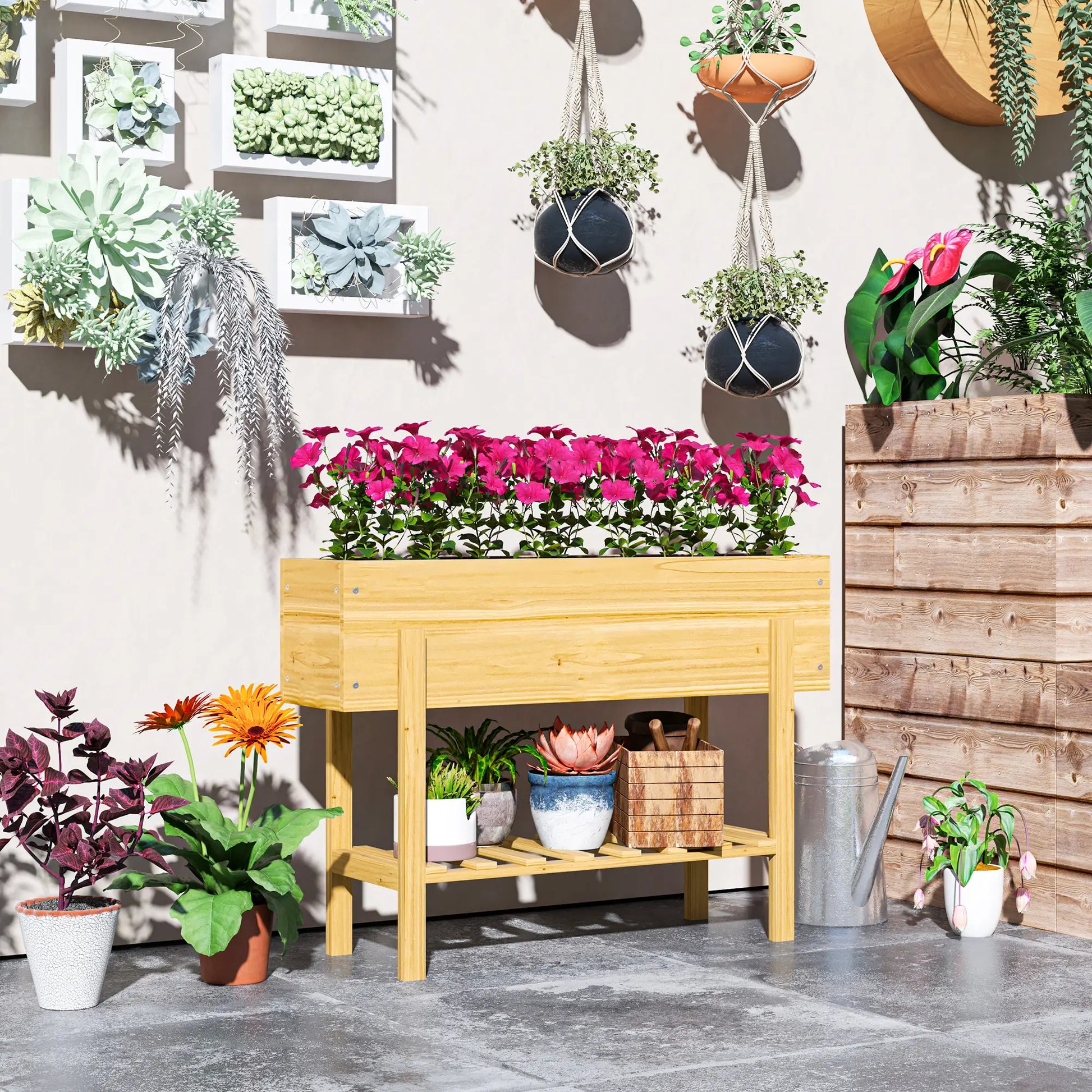 Raised Garden Bed With Legs, Elevated Planter With Storage Shelf, Natural Wood Raised Garden Beds at Gallery Canada