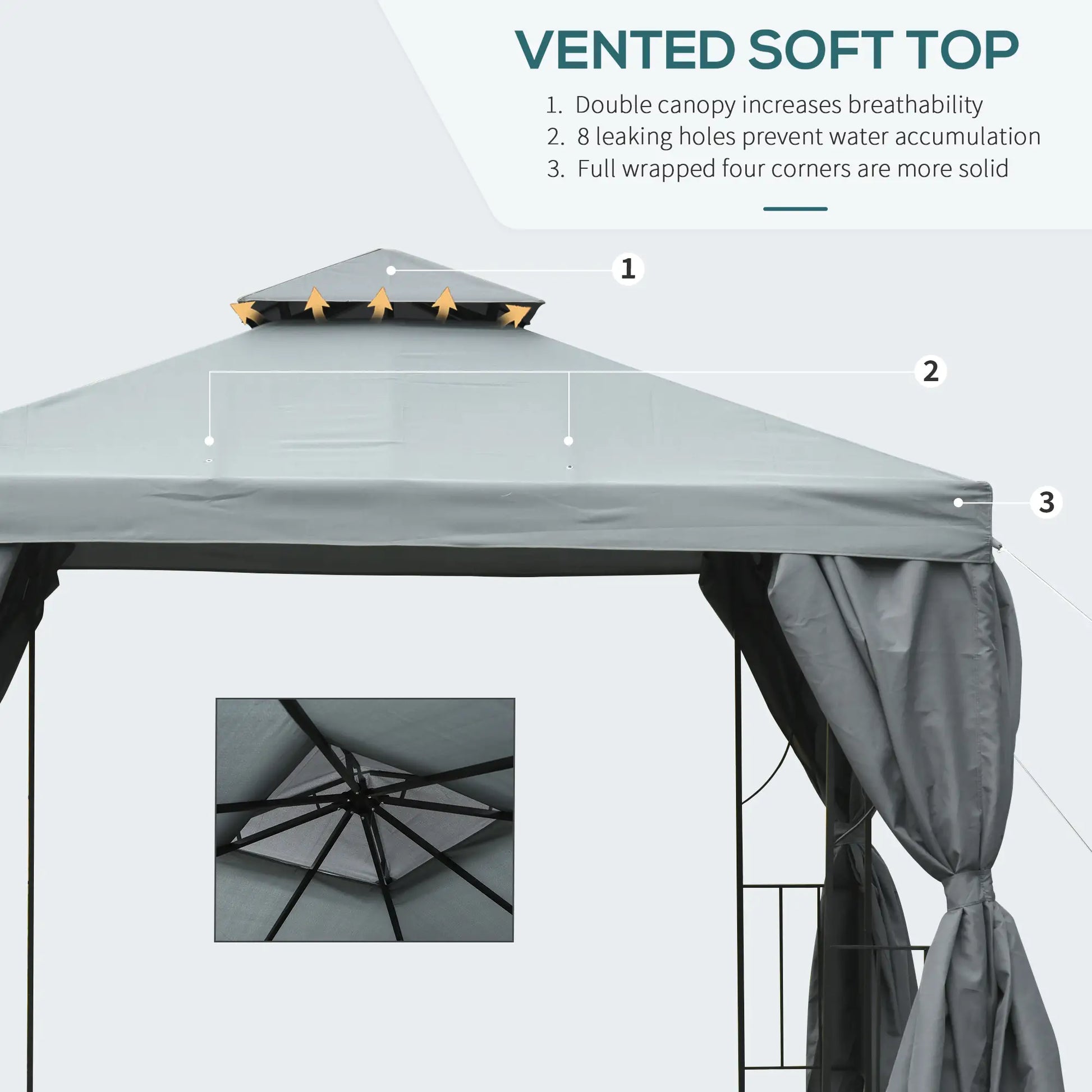10' x 10' Patio Gazebo, Canopy Shelter with Double-Tier Roof, Dark Grey Gazebos at Gallery Canada