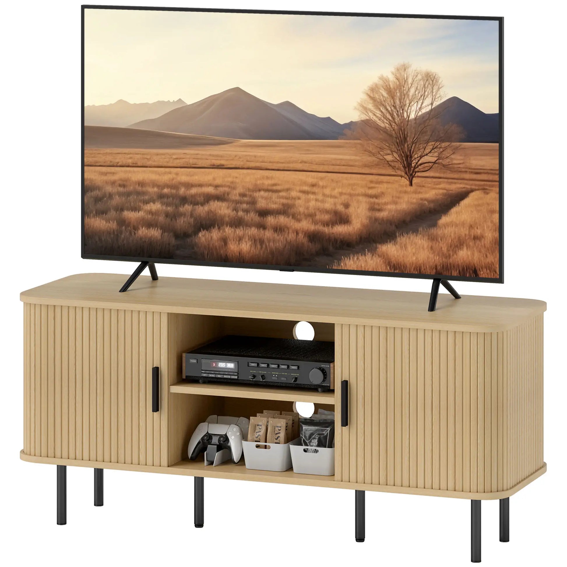 TV Stand for 55 Inches, Storage Shelves, Living Room, Oak Tone TV Stands at Gallery Canada