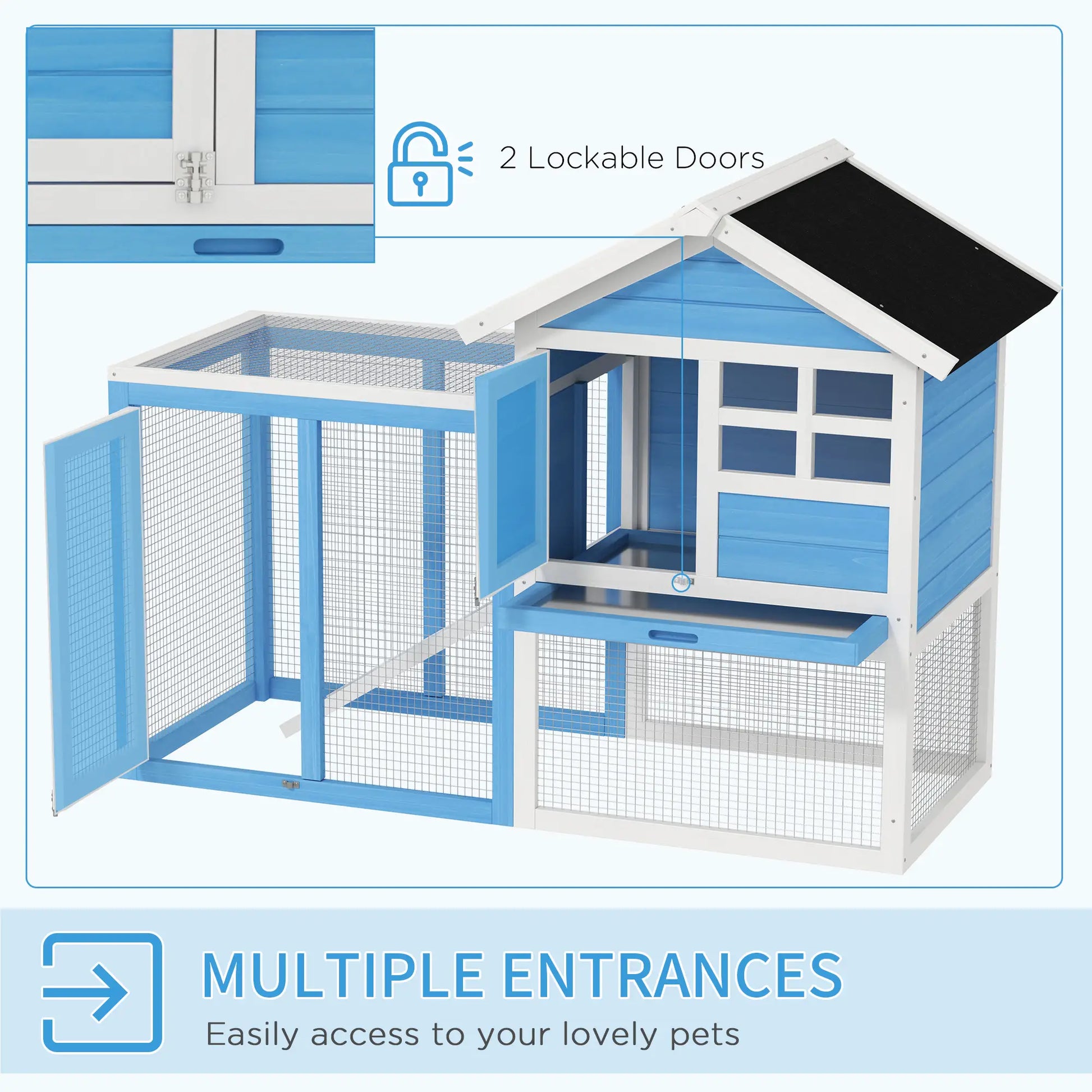 48" Wooden Rabbit Hutch, Slant Roof and Run, Light Blue Rabbit Hutch at Gallery Canada