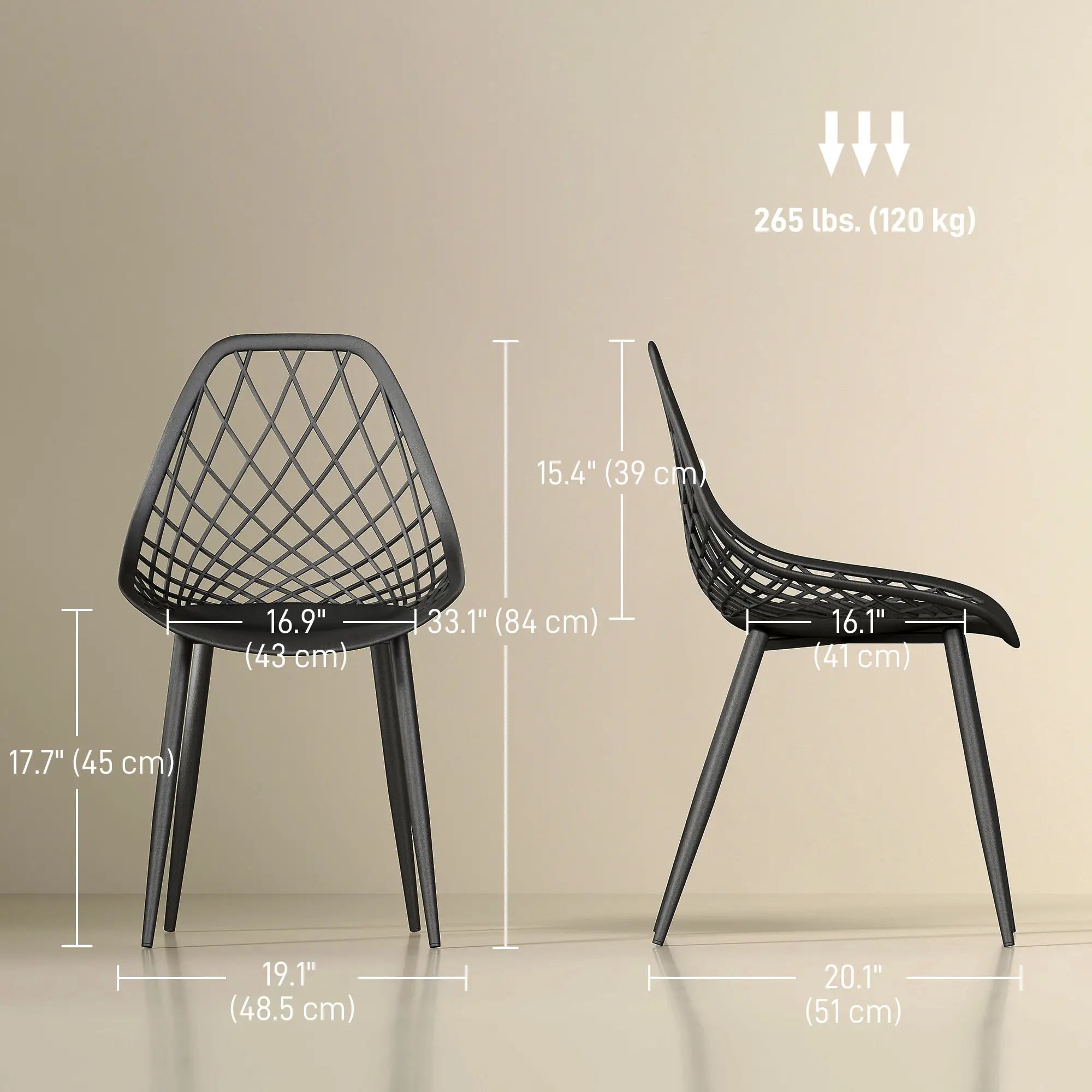 Modern Dining Chairs Set of 4, Plastic Kitchen Chairs with Hollow Backrest and Metal Legs for Living Dining Room, Black Dining Chairs at Gallery Canada