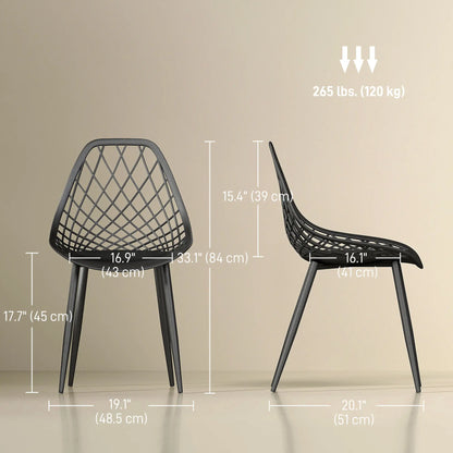 Modern Dining Chairs Set of 4, Plastic Kitchen Chairs with Hollow Backrest and Metal Legs for Living Dining Room, Black Dining Chairs at Gallery Canada