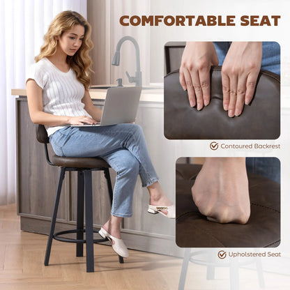 Upholstered Bar Stools Set Of 2, With Footrest And Backrest, Brown Bar Stools at Gallery Canada