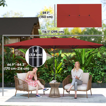 Double-Sided Patio Umbrella with Tilt, Adjustable Height, 12 Ribs, Wine Red Sun Umbrellas at Gallery Canada